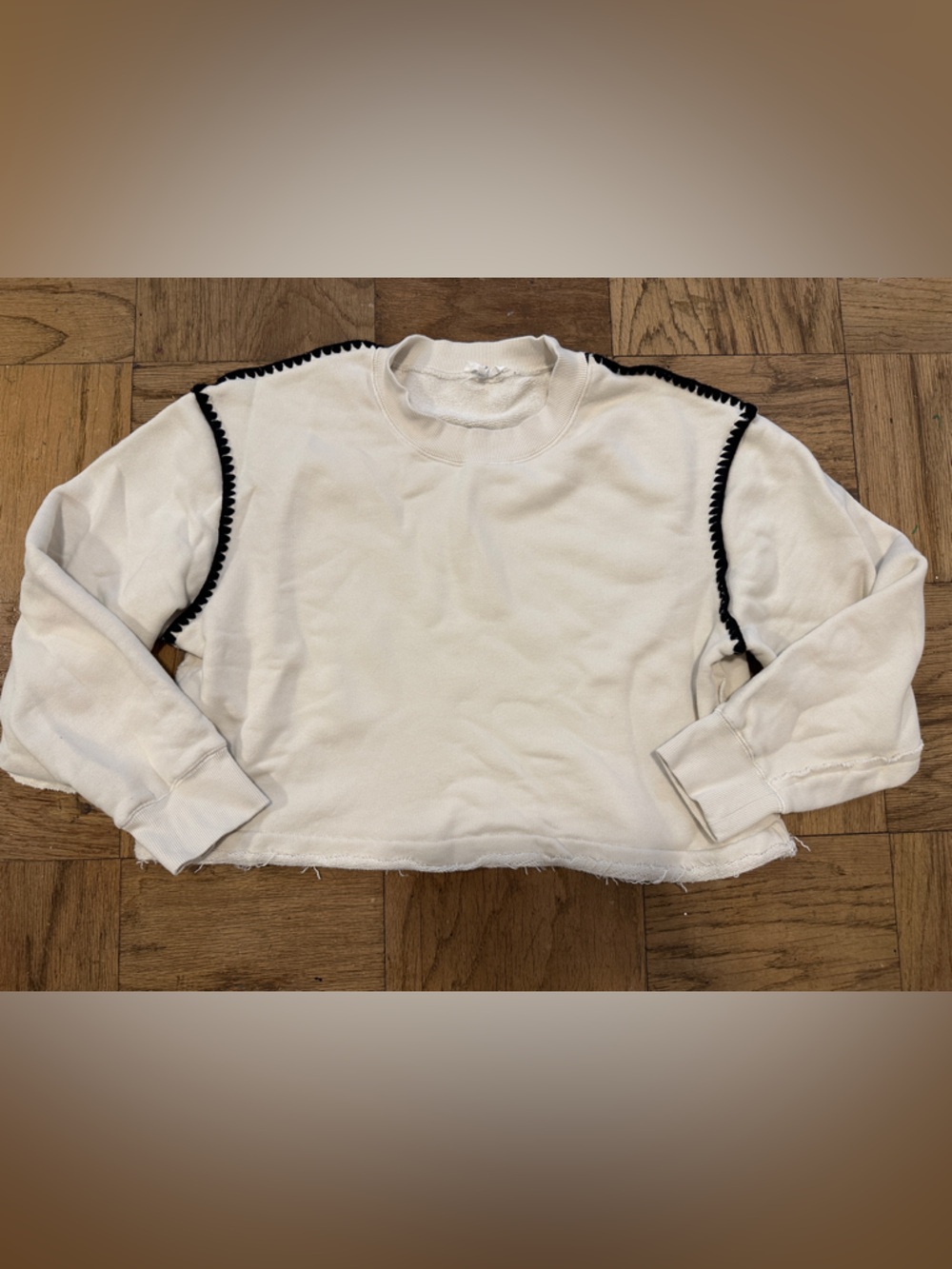rag & bone White Crewneck Sweater with Black Whipstitch Trim